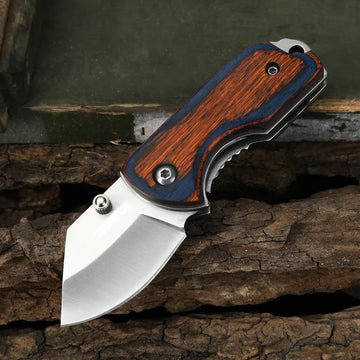 2.6" Closed Mini Pocket Cleaver Knife with Colored Wood Handle